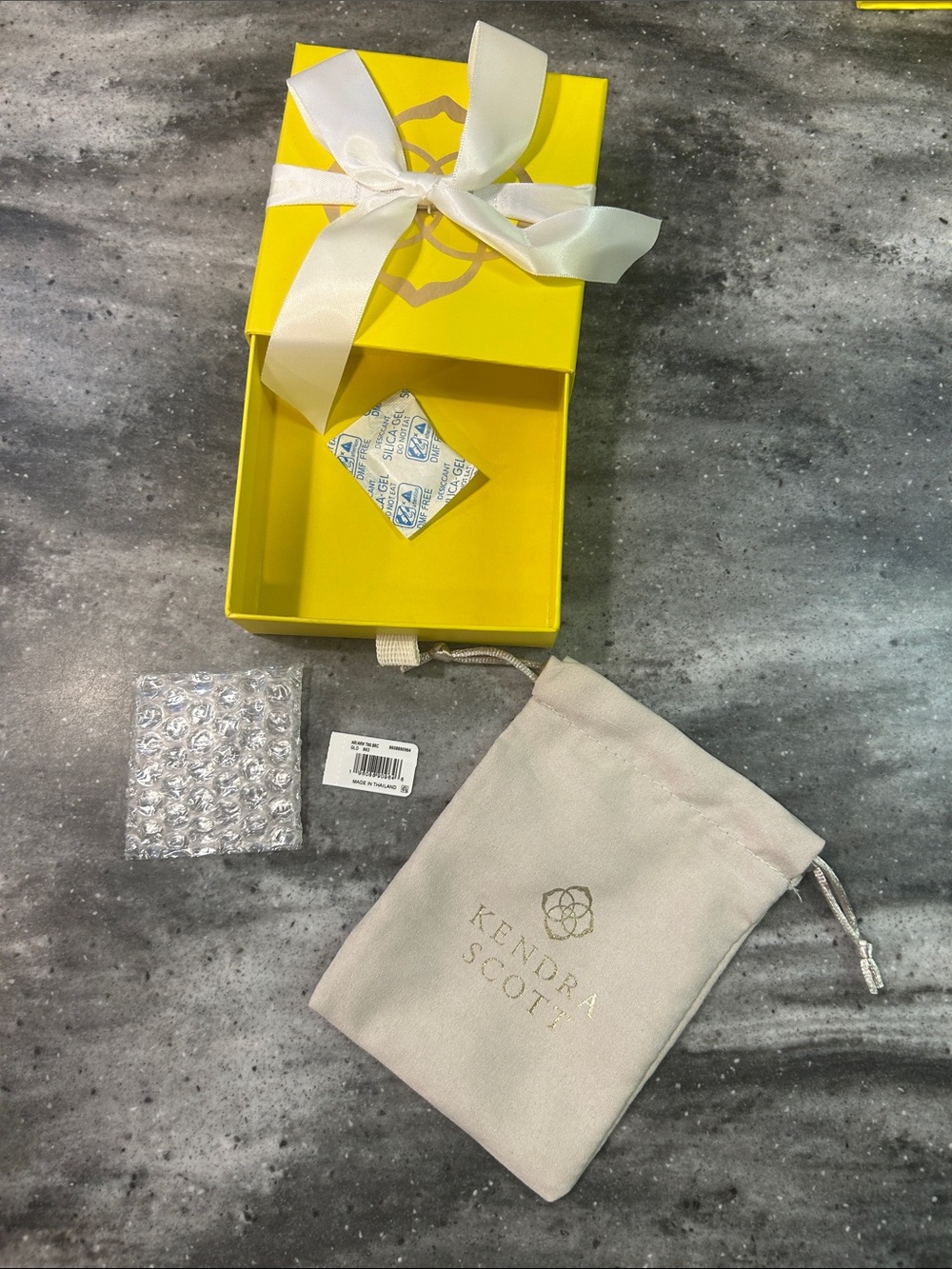 Kendra Scott Yellow Gift Box with Cream Drawstring Pouch